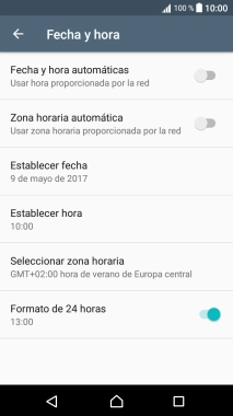 Pulsa Fecha y hora automáticas para activar la función. Pulsa Fecha y hora automáticas para activar la función.