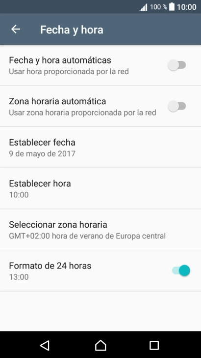 Pulsa Fecha y hora automáticas para activar la función. Pulsa Fecha y hora automáticas para activar la función.