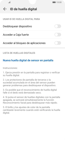 Pulsa Nueva huella digital de sensor en pantalla.