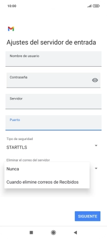 Pulsa Nunca para conservar los correos electrónicos en el servidor cuando los borras del teléfono. Pulsa Nunca para conservar los correos electrónicos en el servidor cuando los borras del teléfono.