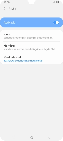 Pulsa el indicador para activar o desactivar el uso de la tarjeta SIM.
