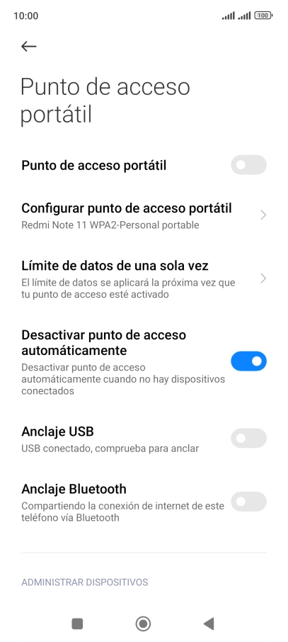 Pulsa Configurar punto de acceso portátil.