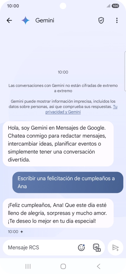 La propuesta de texto de Gemini se visualiza ahora en la pantalla.