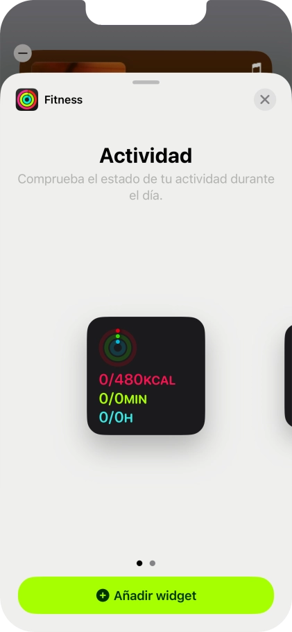 Desliza el dedo hacia la derecha o hacia la izquierda por la pantalla para seleccionar el tamaño de widget deseado.