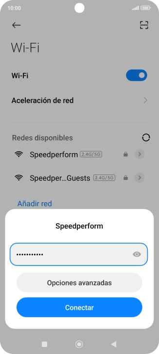 Introduce la contraseña de la red wifi y pulsa Conectar.