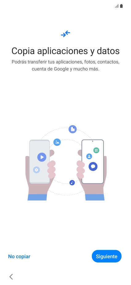 Puedes transferir el contenido de otro teléfono cuando activas tu teléfono por primera vez y cuando lo has restablecido. Cuando aparezca en la pantalla del teléfono esta imagen, ya está listo para la transmisión del contenido del otro teléfono.
