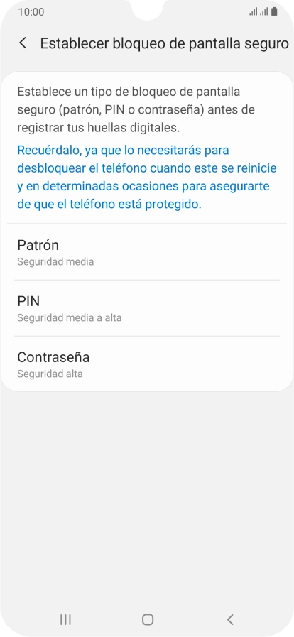 Pulsa el código de seguridad deseado y sigue las indicaciones de la pantalla para crear un código de seguridad del teléfono adicional.