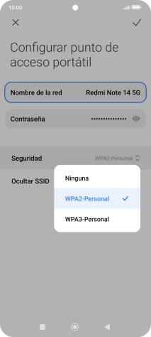 Pulsa WPA3-Personal para proteger la conexión wifi con una contraseña.