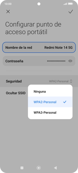 Pulsa WPA3-Personal para proteger la conexión wifi con una contraseña.