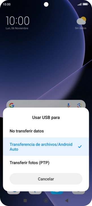 Pulsa Transferencia de archivos/Android Auto.