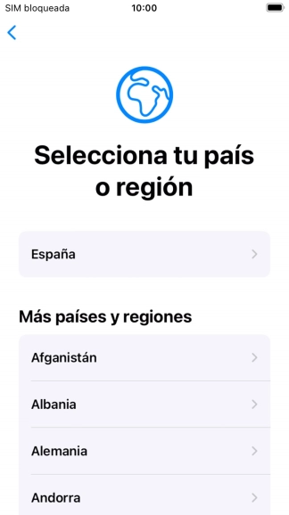 Pulsa el país o el área deseados.