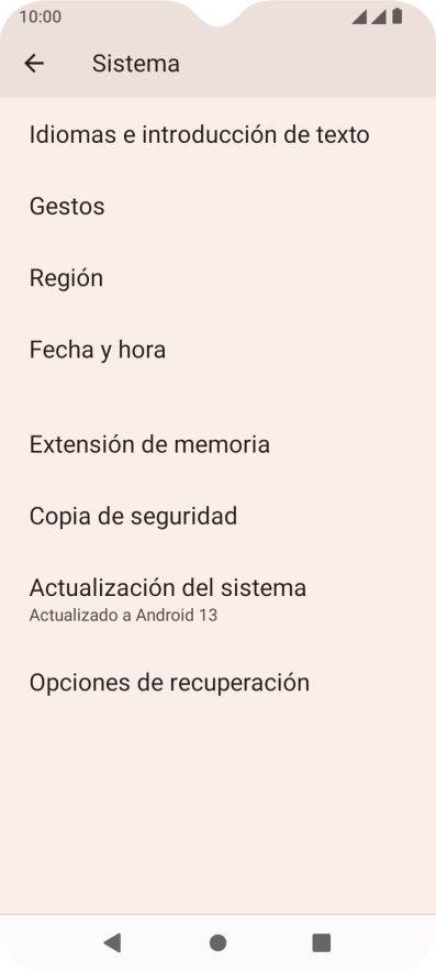 Pulsa Actualizacion del sistema. Si hay una versión de software nueva disponible, aparecerá ahora en la pantalla. Sigue las indicaciones de la pantalla para actualizar el software del teléfono.