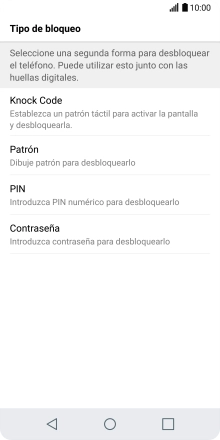 Pulsa el código de seguridad deseado y sigue las indicaciones de la pantalla para crear un código de seguridad del teléfono adicional.