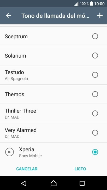 Pulsa el icono de añadir timbre de llamada y desplázate a la carpeta deseada. Pulsa el icono de añadir timbre de llamada y desplázate a la carpeta deseada.