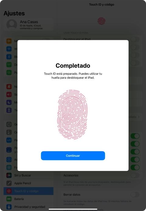 Pulsa Continuar. Si no has añadido anteriormente un código de seguridad, tendrás que introducir un código de libre elección dos veces consecutivas. Pulsa Continuar. Si no has añadido anteriormente un código de seguridad, tendrás que introducir un código de libre elección dos veces consecutivas.