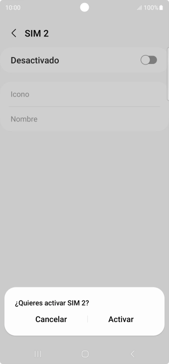 Si desactivas la tarjeta SIM, pulsa Activar.