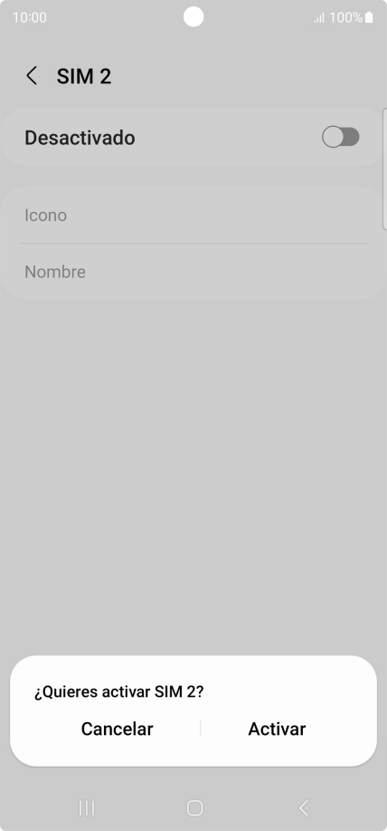 Si desactivas la tarjeta SIM, pulsa Activar.