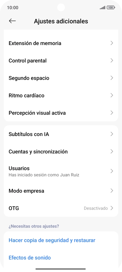 Pulsa Cuentas y sincronización.