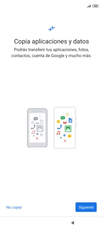 Puedes transferir el contenido de otro teléfono cuando activas tu teléfono por primera vez y cuando lo has restablecido. Cuando aparezca en la pantalla del teléfono esta imagen, ya está listo para la transmisión del contenido del otro teléfono.