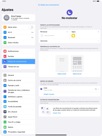 Pulsa Personas y sigue las indicaciones de la pantalla para seleccionar de qué contactos quieres recibir llamadas y notificaciones cuando No molestar está activado.