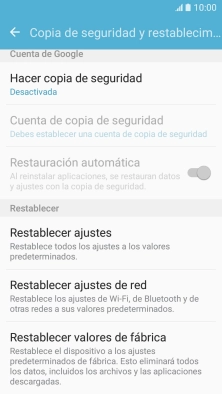 Pulsa Restablecer valores de fábrica.