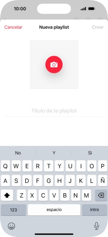 Pulsa en el campo de escritura e introduce el nombre de la lista de reproducción. Pulsa en el campo de escritura e introduce el nombre de la lista de reproducción.