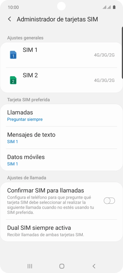Pulsa la tarjeta SIM deseada. Pulsa la tarjeta SIM deseada.