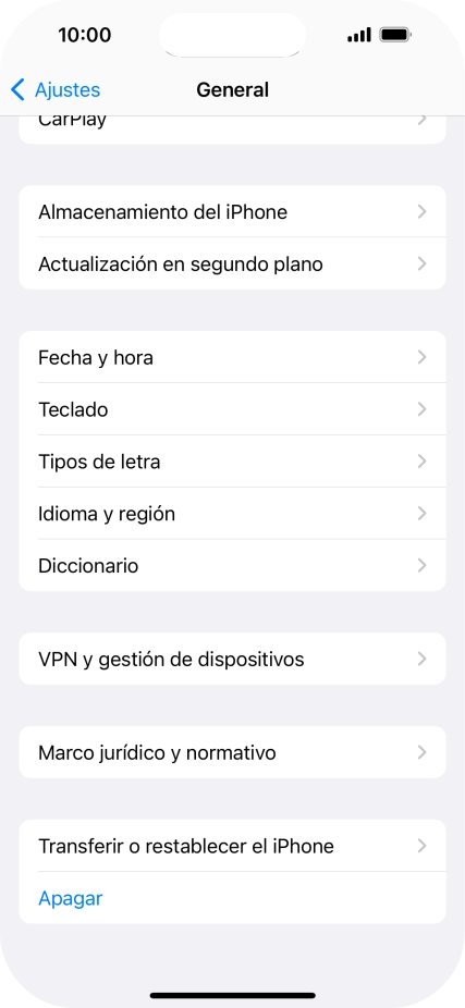 Pulsa Transferir o restablecer el iPhone.