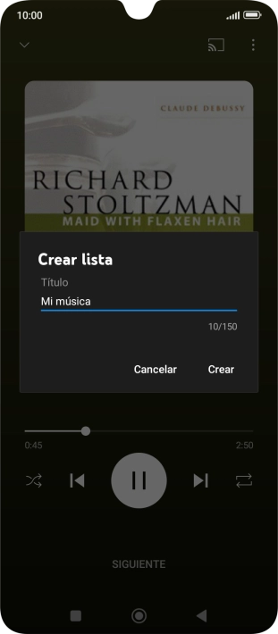 Introduce el nombre deseado de la lista de reproducción y pulsa Crear.