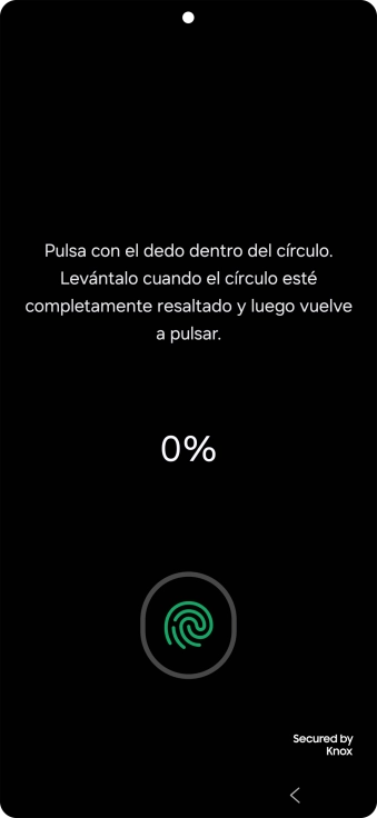 Sigue las indicaciones de la pantalla para crear una huella digital como código de seguridad.