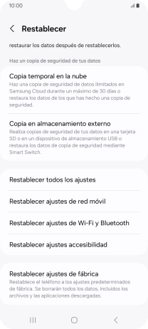 Pulsa Restablecer ajustes de fábrica. Pulsa Restablecer ajustes de fábrica.