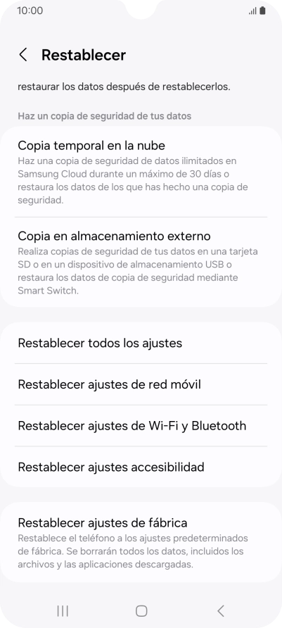 Pulsa Restablecer ajustes de fábrica. Pulsa Restablecer ajustes de fábrica.