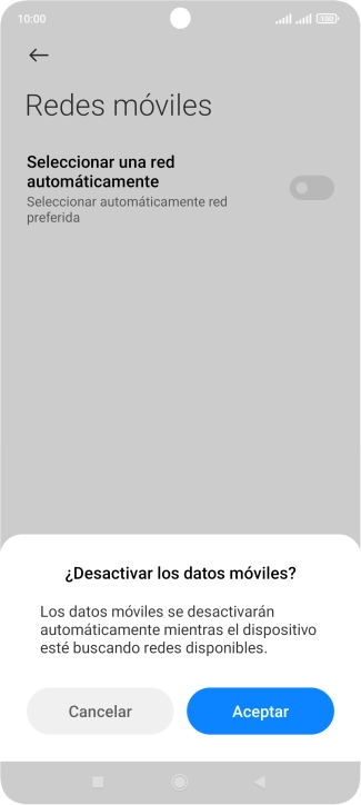 Pulsa Aceptar y espera mientras el teléfono está buscando redes.