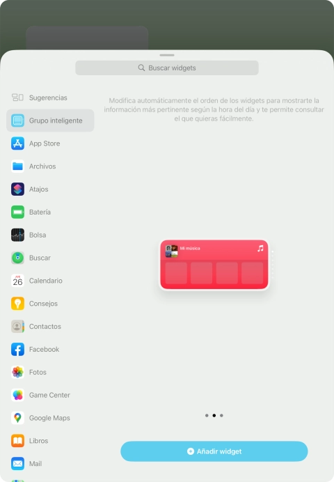 Desliza el dedo hacia la derecha o hacia la izquierda por la pantalla para seleccionar el tamaño de widget deseado.