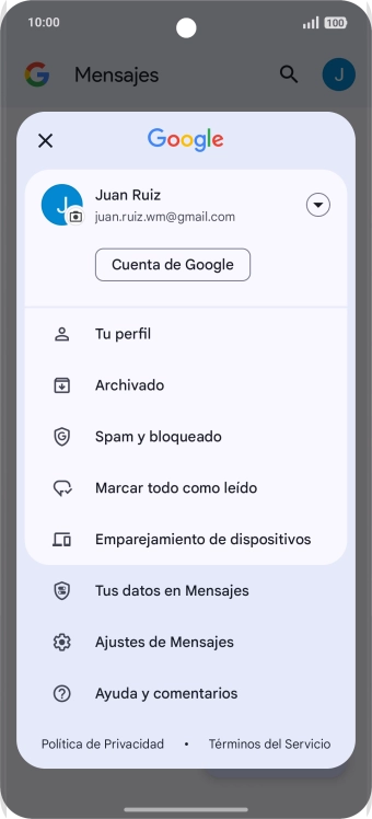 Pulsa Ajustes de Mensajes.