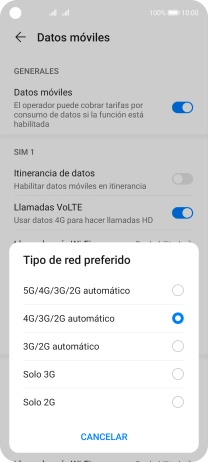 Pulsa el tipo de red deseado.