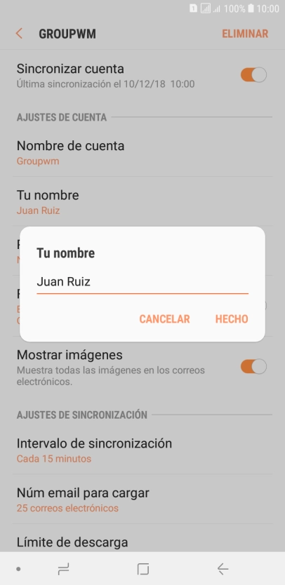 Introduce el nombre deseado y pulsa HECHO.