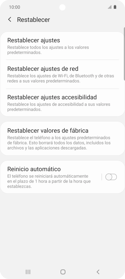 Pulsa Restablecer valores de fábrica.