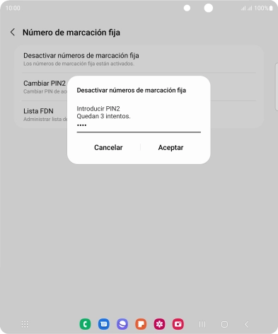 Introduce el código PIN2 y pulsa Aceptar.