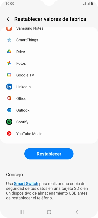 Pulsa Restablecer.
