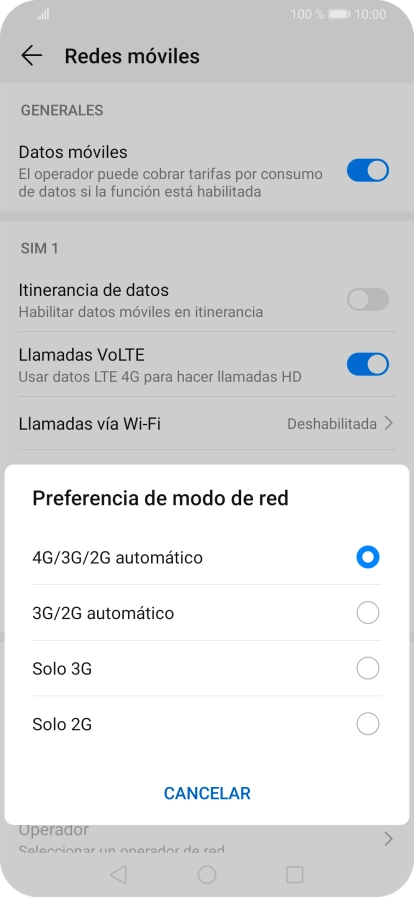 Pulsa el tipo de red deseado.