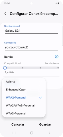 Pulsa WPA3-Personal para proteger la conexión wifi con una contraseña.