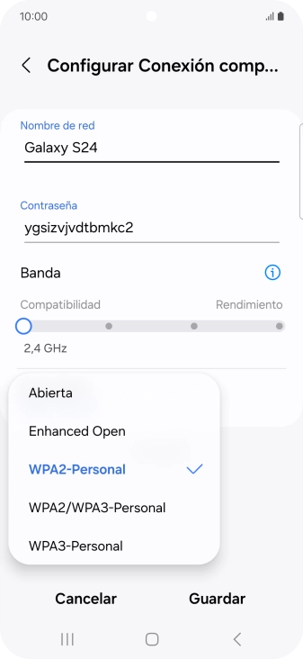 Pulsa WPA3-Personal para proteger la conexión wifi con una contraseña.