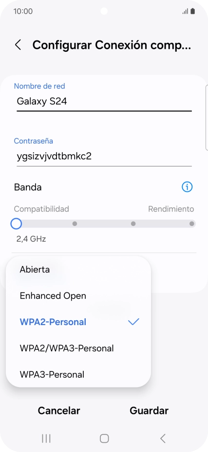 Pulsa WPA3-Personal para proteger la conexión wifi con una contraseña.