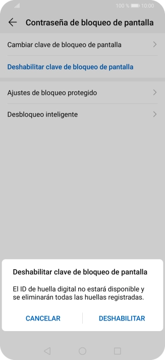 Introduce el código de seguridad actual y pulsa DESHABILITAR.