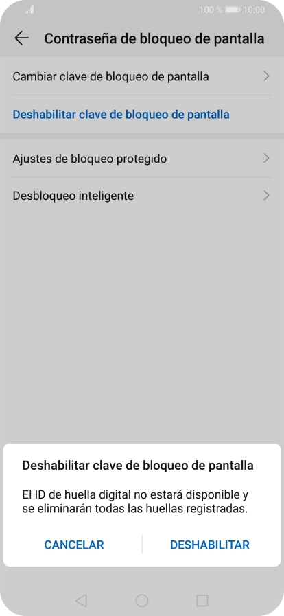 Introduce el código de seguridad actual y pulsa DESHABILITAR.