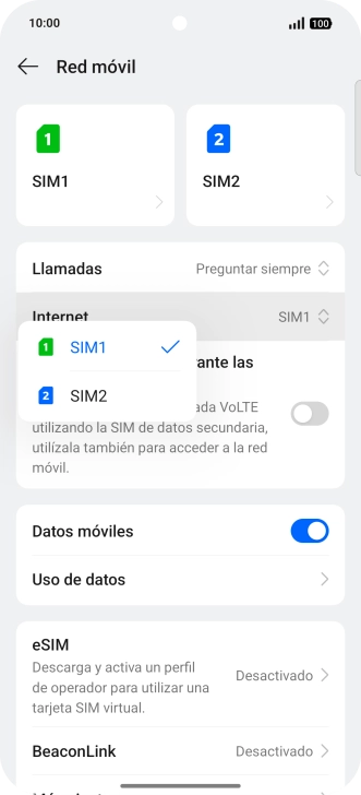 Pulsa la SIM de la línea móvil deseada.