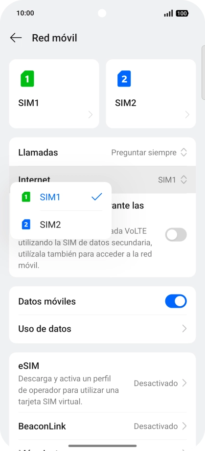 Pulsa la SIM de la línea móvil deseada.