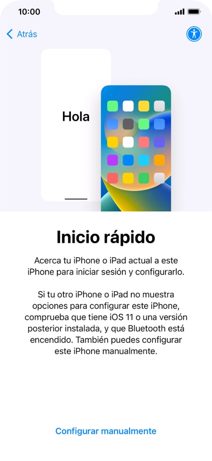Sigue las indicaciones de la pantalla para transferir contenido de otro dispositivo iOS11 o con una versión más reciente o pulsa Configurar manualmente.