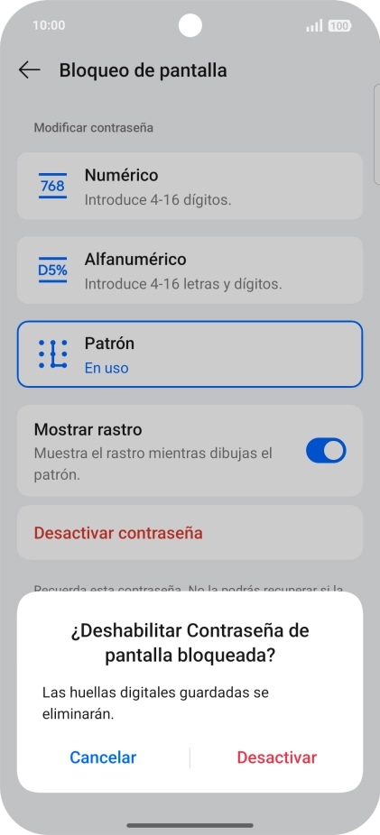 Pulsa Desactivar e introduce el código de seguridad extra que has creado anteriormente.